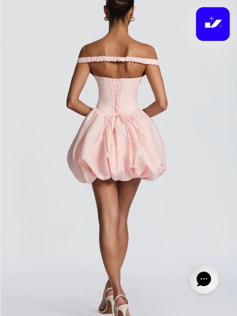 Off-Shoulder Bubble Hem Mini Dress in Light Pink Babyboo - Picture 3 of 4